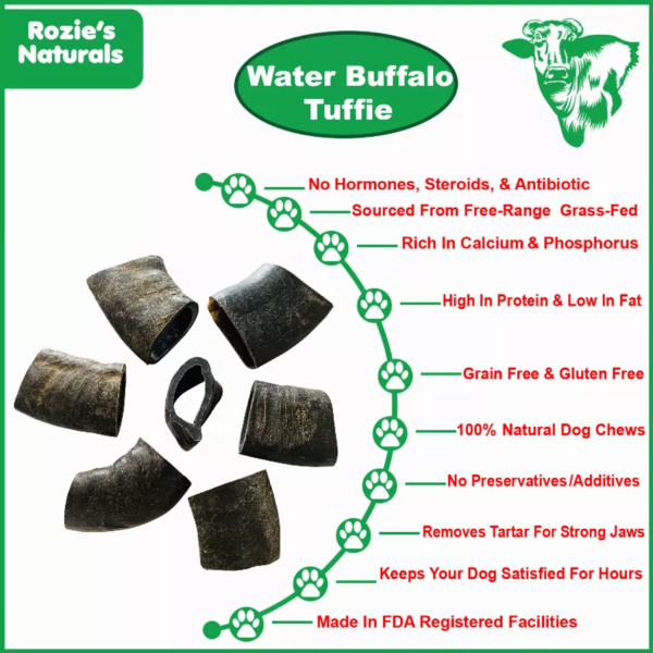 WATER BUFFALO HORN TUFFIE- 100% Natural Dog Treat & Chews, Grain-Free, Gluten-Free, Dog Chewing Dental Toys, 2 COUNT, 7.5 oz - Image 6