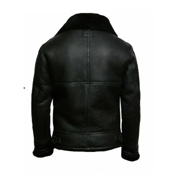 Men Black Biker Shearling Leather Jacket - Image 2