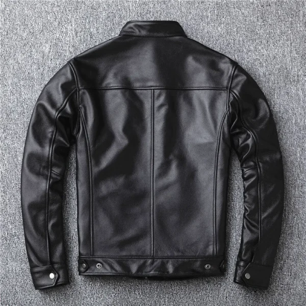 Men Black Cowhide Motorcycle Leather Jacket - Image 2