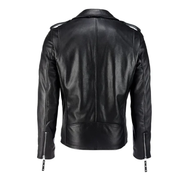 Men Black Double Rider Vintage Moto Leather Jacket - Image 2