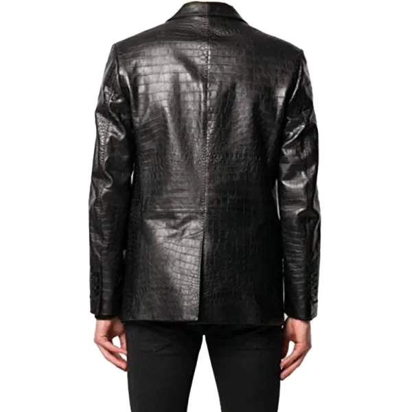 Men Black Lambskin Leather Blazer Jacket - Image 2