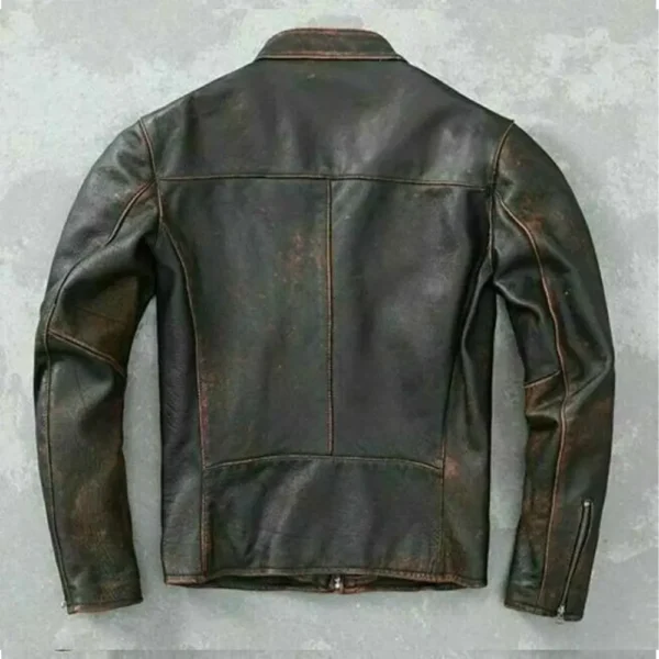 Men Black Motorcycle Vintage Cafe Racer Leather Jacket - Image 2