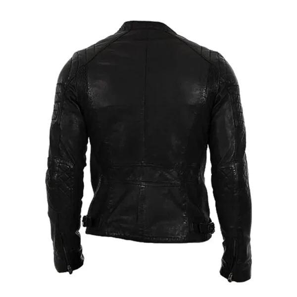 Men Black Biker Cowhide Leather Jacket - Image 2