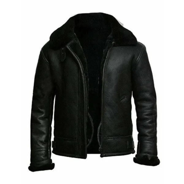 Men Black Biker Shearling Leather Jacket