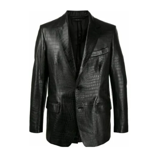 Men Black Lambskin Leather Blazer Jacket - Image 3