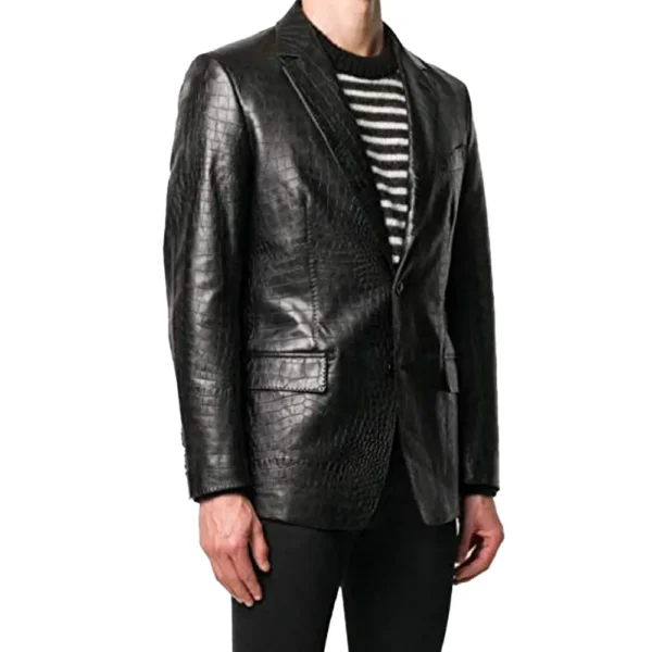 Men Black Lambskin Leather Blazer Jacket